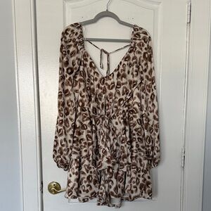 Fashion Nova Brown and Cream Patterned Dress